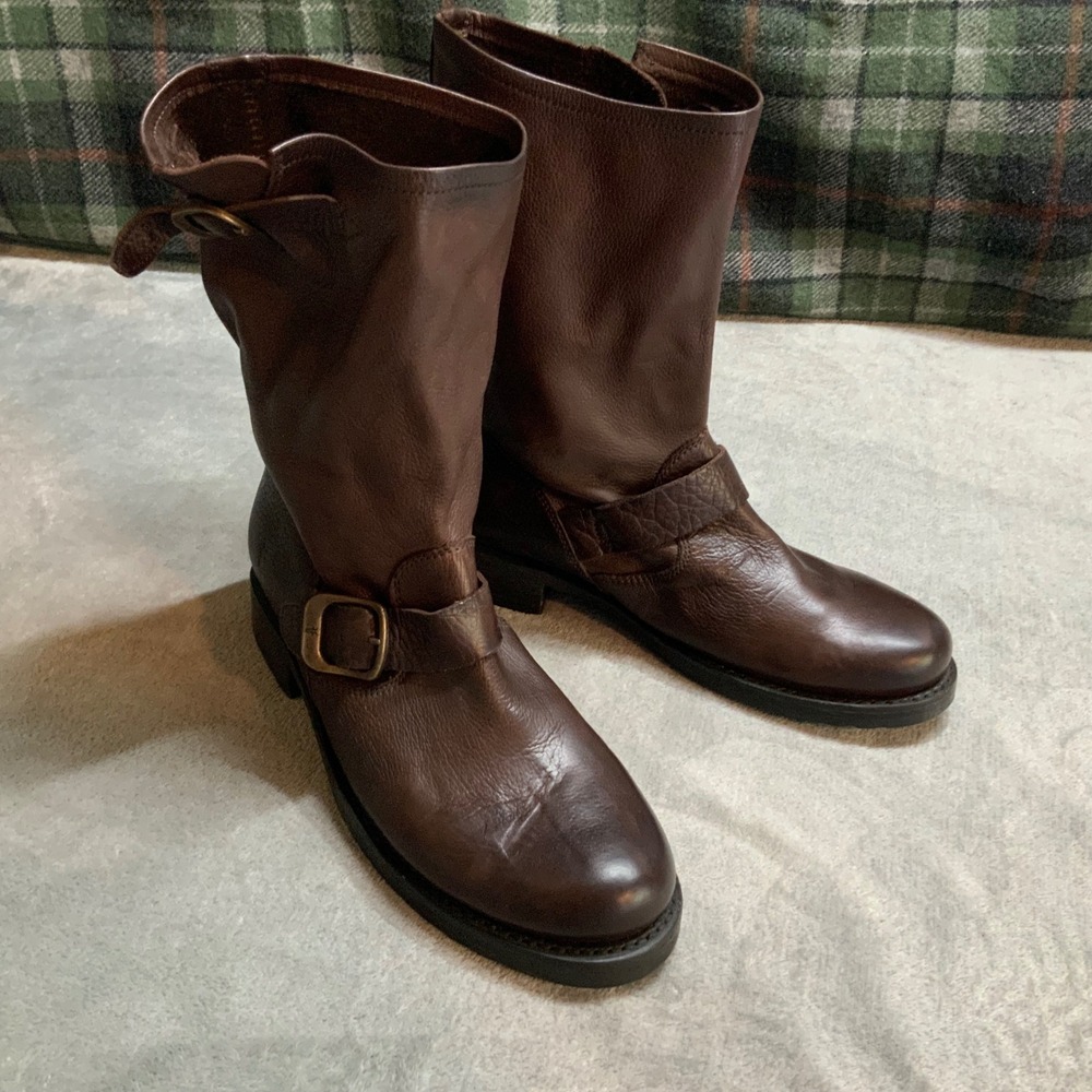 Frye Womens Veronica Short Dk Brown Leather Moto Engineer Boots Size 10 3476509